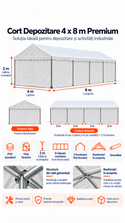 Corturi depozitare - Cort Evenimente 4 x 8m Premium 2 m Alb