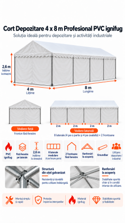 4 x 8 Cort Industrial și Depozitare Profesional PVC ignifug