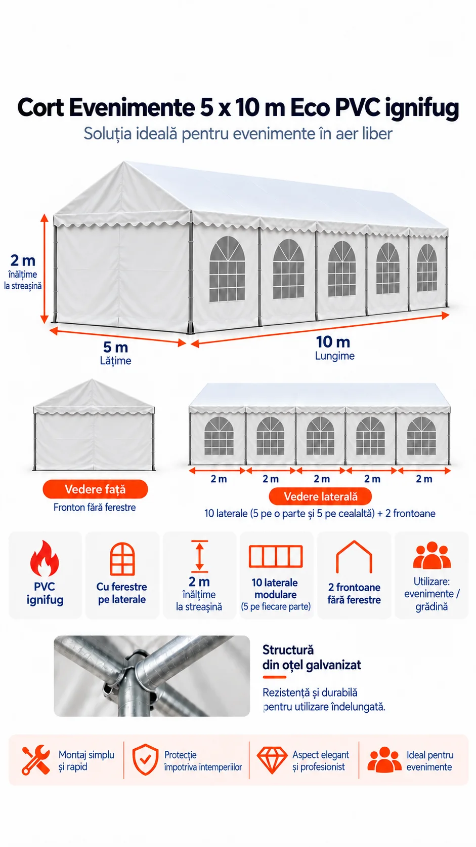 Corturi evenimente - 5 x 10 Cort Evenimente și Grădină Eco PVC ignifug