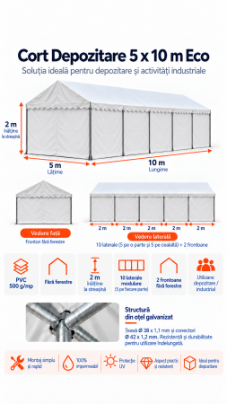 Corturi depozitare - 5 x 10 Cort Industrial și Depozitare Eco