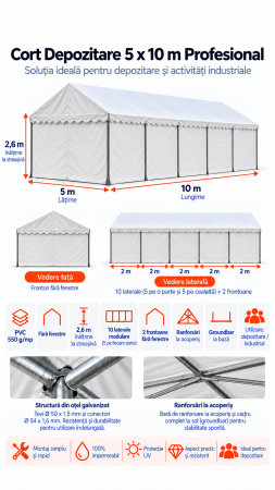 Corturi depozitare - Cort Industrial 5 x 10m