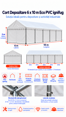Corturi depozitare - 6 x 10 Cort Industrial și Depozitare Eco PVC ignifug