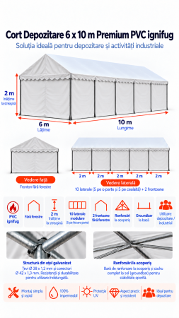 Cort depozitare 6 x 10 - 6 x 10 Cort Industrial și Depozitare Premium PVC ignifug