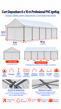 Cort depozitare 6 x 10 - 6 x 10 Cort Industrial și Depozitare Profesional PVC ignifug