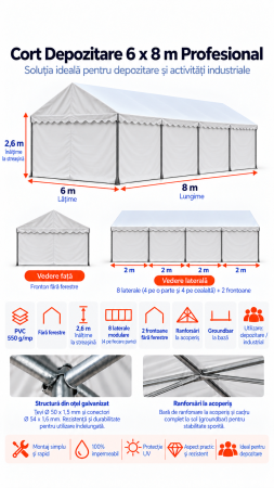 Corturi depozitare - 6 x 8 Cort Industrial și Depozitare Profesional