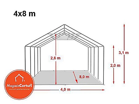 Cort Evenimente 4x8 m Profesional Plus 2 m Alb [1]