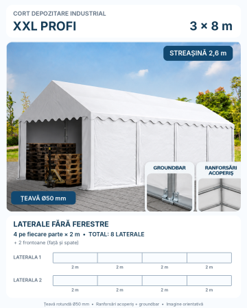 Cort industrial 3 x 8 - Cort Depozitare Industrial 3x8 m XXL Profi 2,6 m