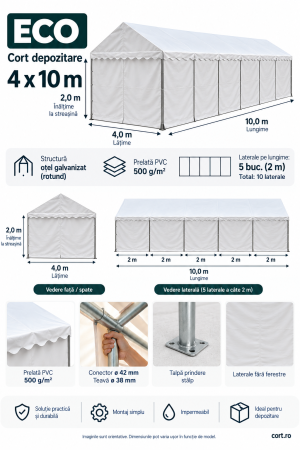 Corturi depozitare - Cort Depozitare Industrial 4x10 m Eco