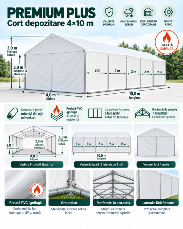 Cort Depozitare 4 x 10 - Cort Depozitare Industrial 4x10 m Premium Plus