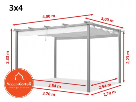 Pergola 3 x 4 m Eco – structura gri perlat, copertina bej (Stone) [1]