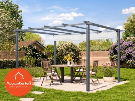 Pergola 3 x 4 m Eco – structura gri perlat, copertina bej (Stone) [4]