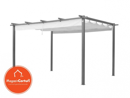 Pergola 3 x 4 m cu aspect de lemn, cu copertina textila crem [2]