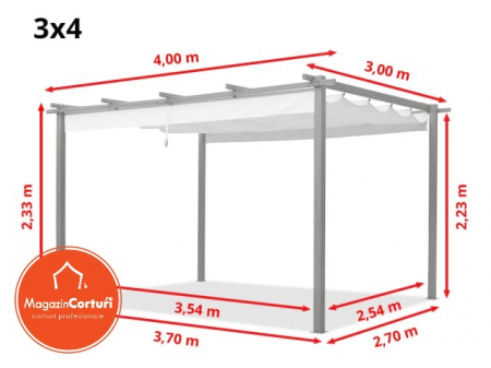 Pergola 3 x 4 m cu aspect de lemn, cu copertina textila crem [1]