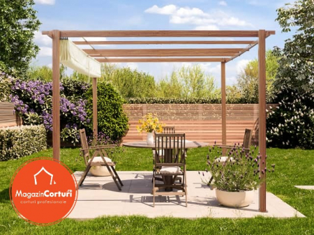 Pergola 3 x 4 m cu aspect de lemn, cu copertina textila crem [5]