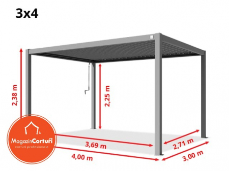 Pergola 3x4 m Eco – Gri perlat, cu acoperis din lamele reglabile [5]