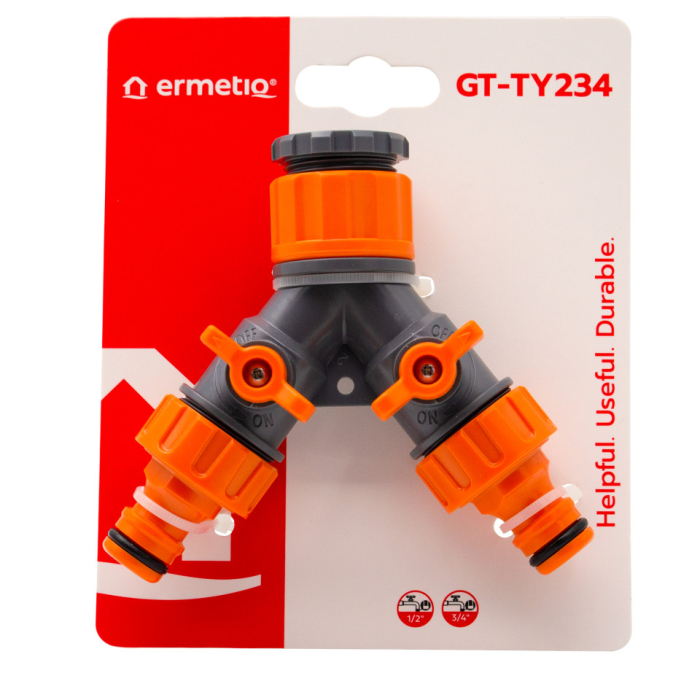 Adaptor Y cu 2 robineti 1/2-3/4"F - 2 x cupla rapida M [3]