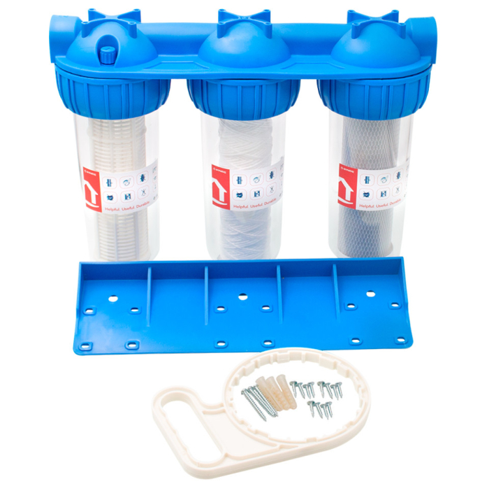 Filtru apa, triplu, 10” x 3/4”, cu cartus bumbac, sita si carbune, Ermetiq [2]