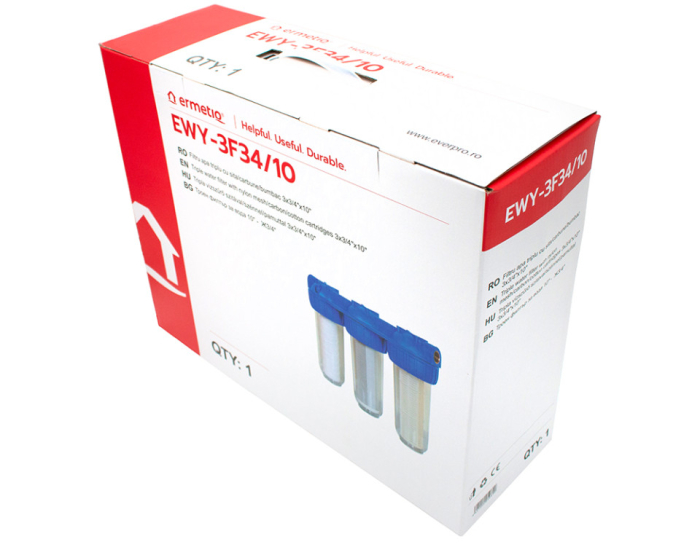 Filtru apa, triplu, 10” x 3/4”, cu cartus bumbac, sita si carbune, Ermetiq [3]