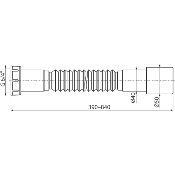 Teava flexibila de scurgere 6/4″ × 40/50 mm cu piulita din plastic, A770 [2]