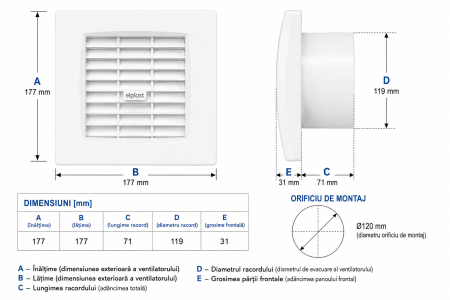 Ventilator de baie cu grila automata 120 mm, ELPLAST AOL 120 AB [1]