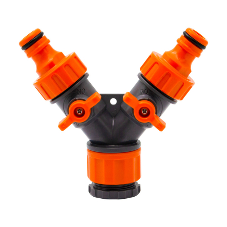 Casa si gradina - Adaptor Y cu 2 robineti 1/2-3/4"F - 2 x cupla rapida M