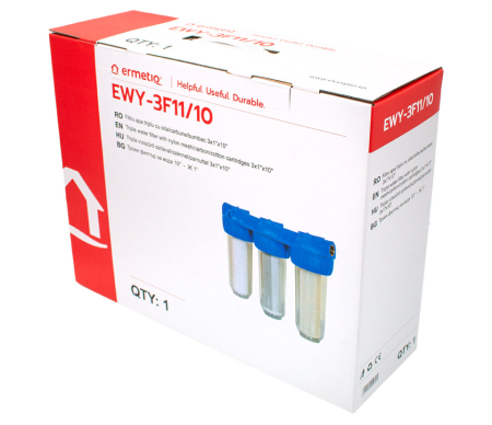 Filtru apa, triplu, 10” x 1”, cu cartus bumbac, sita si carbune, Ermetiq [2]