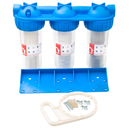 Filtru apa, triplu, 10” x 3/4”, cu cartus bumbac, sita si carbune, Ermetiq [1]