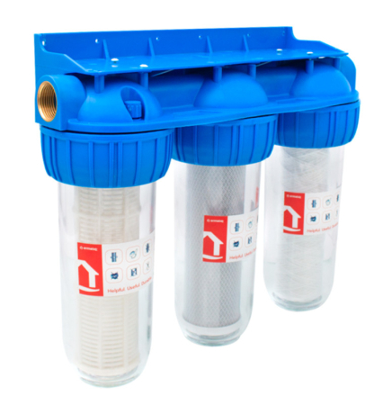 Filtre apa si cartuse - Filtru apa, triplu, 10” x 3/4”, cu cartus bumbac, sita si carbune, Ermetiq