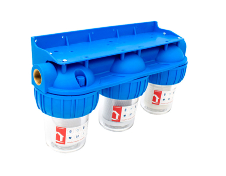 Sanitare - Filtru apa triplu 5” x 1”, cu cartus bumbac, sita si carbune activ, Ermetiq EWY-3F11/5