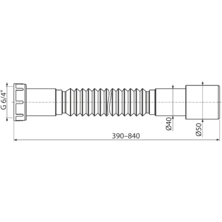 Teava flexibila de scurgere 6/4″ × 40/50 mm cu piulita din plastic, A770 [1]