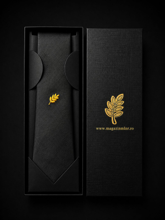 Cadouri si Accesorii - Cravata  Neagra  cu  Broderie Acacia