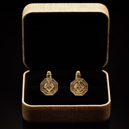Butoni/ Cufflinks - Butoni de cămașă – Echer & Compas, „G”, octogon, aurii