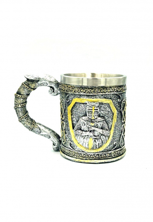 Cadouri - Cană Templier – cavaler medieval, accente aurii, interior inox