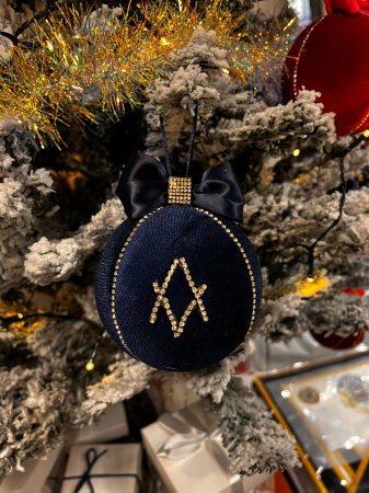 Cadouri si Accesorii - Glob pentru bradul de Crăciun din catifea cu cristale, 8 cm