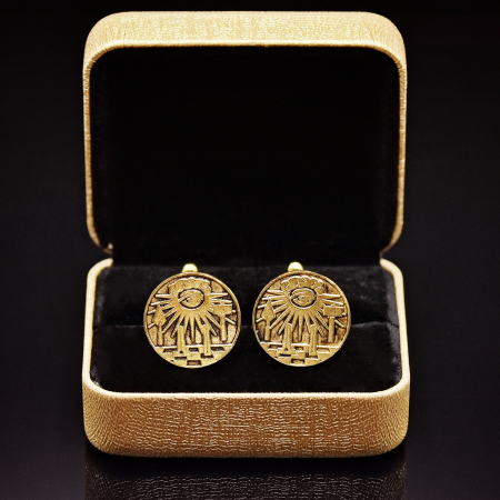 Butoni/ Cufflinks - Butoni de cămașă  – Coloanele Jachin & Boaz, rotunzi, aurii