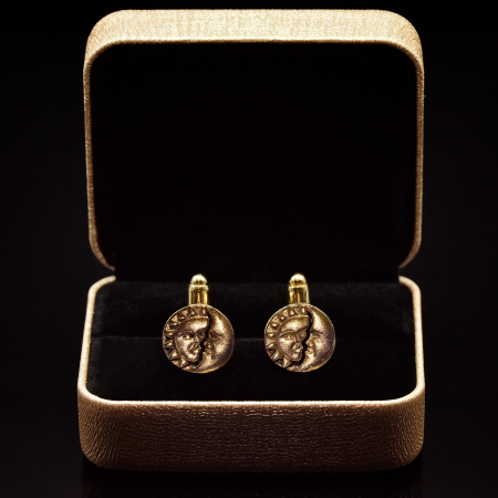 Butoni/ Cufflinks - Butoni de cămașă – Soarele & Luna, rotunzi, aurii