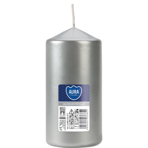 Lumanari Stalp - Lumânare tip stâlp AURA Candles 12 cm– argintiu, calitate premium