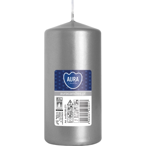 Lumanari Stalp - Lumânare tip stâlp AURA Candles 10 cm – argintiu, calitate premium