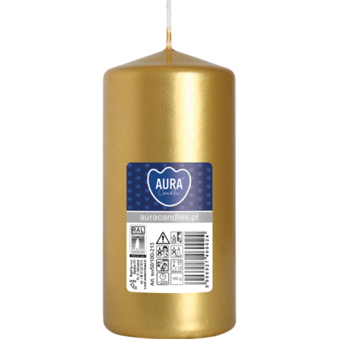 Lumanari Stalp - Lumânare tip stâlp AURA Candles 10 cm– auriu, calitate premium