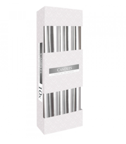 Lumanari Conice - Set 10 Lumânări  conice culoarea argintiu  – Eleganță și rafinament pentru orice eveniment