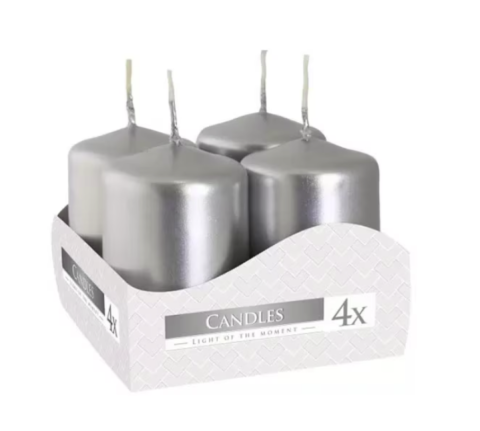Lumanari Stalp - Set 4 Lumanari de tip stalp culoarea Argintiu
