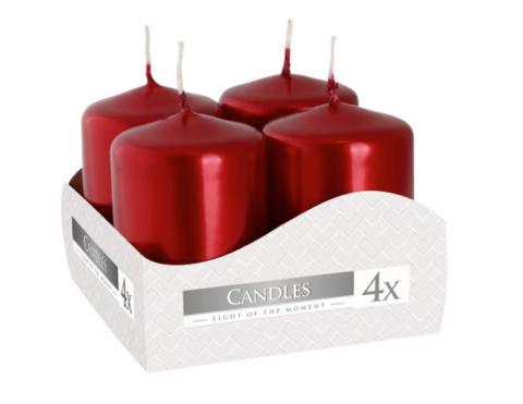 Lumanari Stalp - Set 4 Lumanari de tip stalp  culoare Rosu Metalizat
