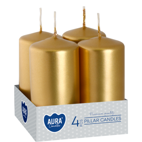 Lumanari Stalp - Set 4 lumânări tip pilon AURA Candles – auriu, calitate premium