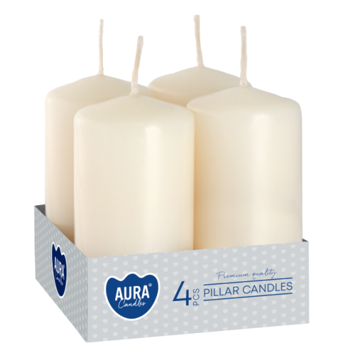 Lumanari Stalp - Set 4 lumânări tip pilon AURA Candles – crem, calitate premium