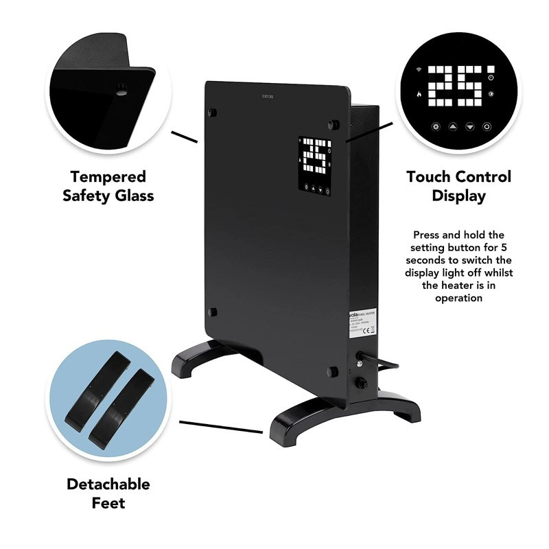 Convector Electric 2000W Wi-Fi cu Termostat și Afisaj LED, Control Touch Screen, Negru [3]