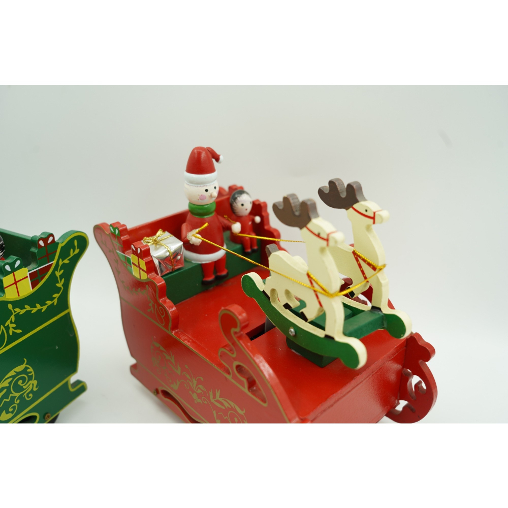 Cutiuta muzicala decorata, Sania lui Mos Craciun, Rosu, din Lemn, 16 cm x 18.5 cm [2]