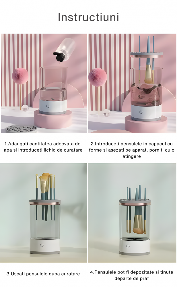 Dispozitiv Portabil de Curățare Pensule Machiaj, Sonic, USB, 7000RPM, Alb/Negru [4]