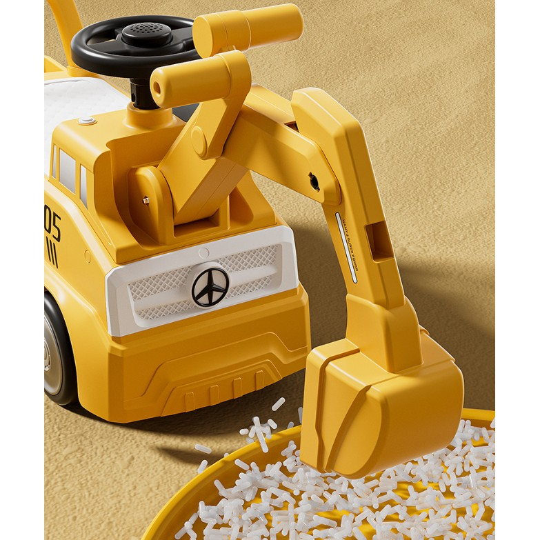 Excavator Manual pentru copii, 3 ani, Sport, Claxon, Cutie Depozitare, Lumini, Scaun, 62x26x47 cm, Galben [3]