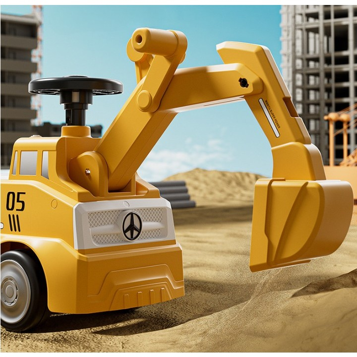 Excavator Manual pentru copii, 3 ani, Sport, Claxon, Cutie Depozitare, Lumini, Scaun, 62x26x47 cm, Galben [2]