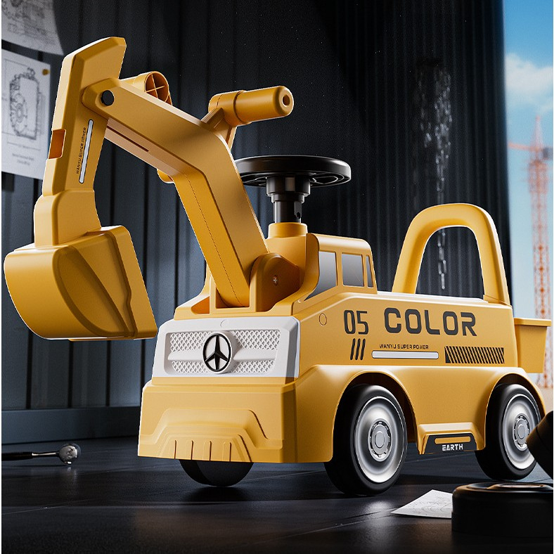 Excavator Manual pentru copii, 3 ani, Sport, Claxon, Cutie Depozitare, Lumini, Scaun, 62x26x47 cm, Galben [8]